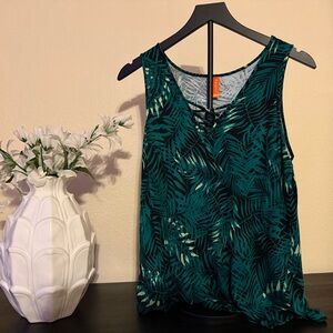 Xhilaration Teal Leaf Print Tank Top